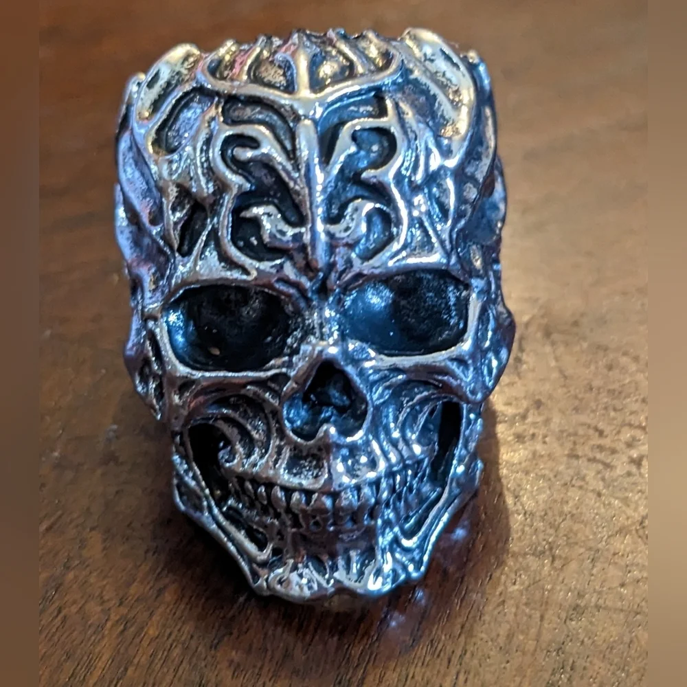 New Skull Statement Ring Silver Tone Gothic Skull Ring Biker Punk Ring, T2B3D